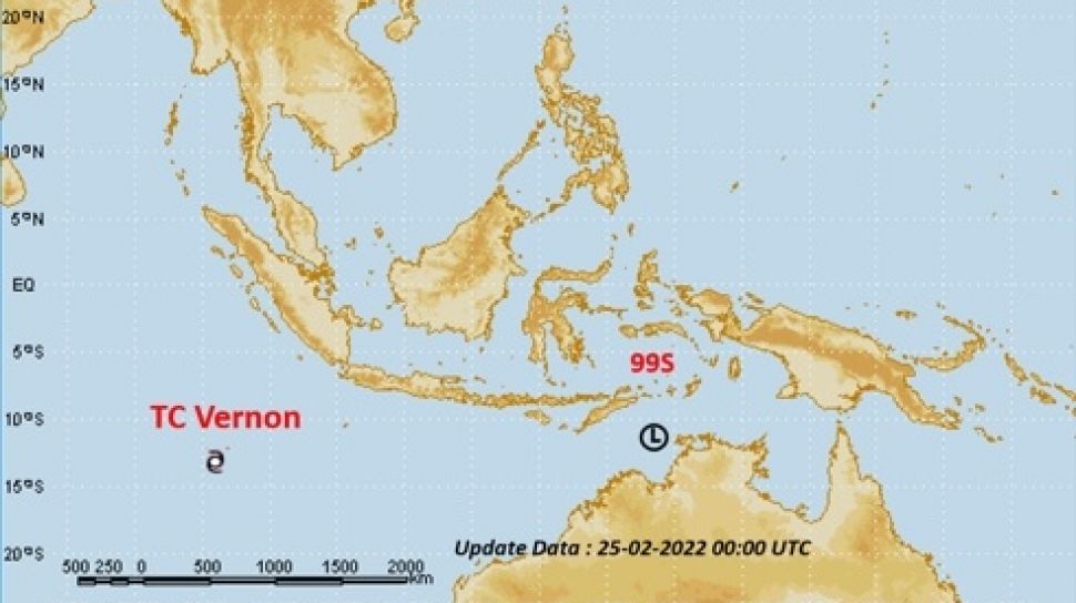 Waspada Cuaca Ekstrem: Siklon Vernon Terpantau Dekat Bengkulu, Bibit Siklon Tropis 99S Dekat NTT