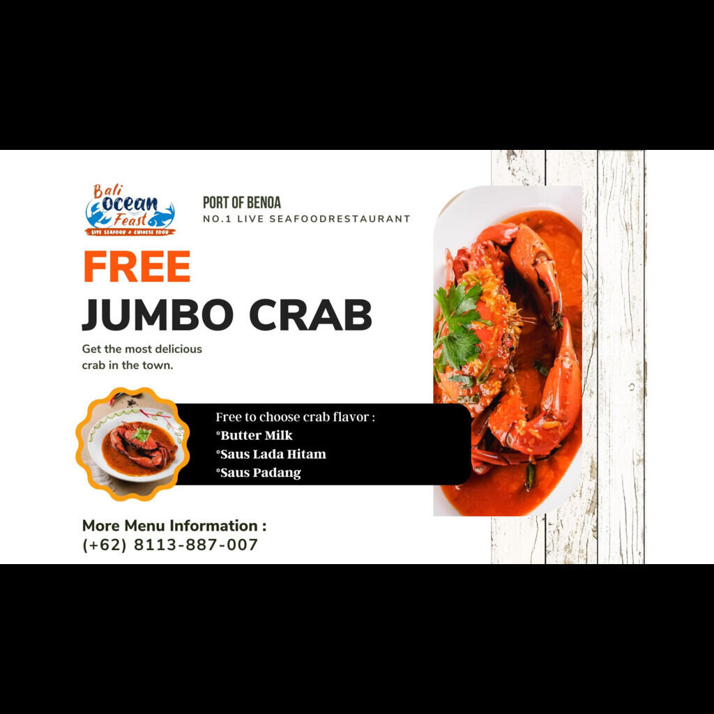 Promo gratis kepiting jumbo di BOF bali seafood Benoa