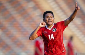 Ekspresi pemain timnas Indonesia U-22 usai cetak gol